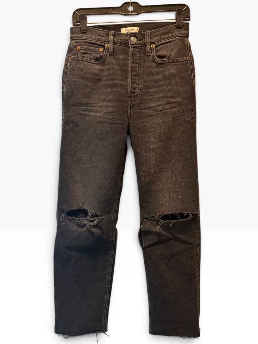 RE/DONE Originals High Rise Loose Jeans in Washed Black With Rips, size 27